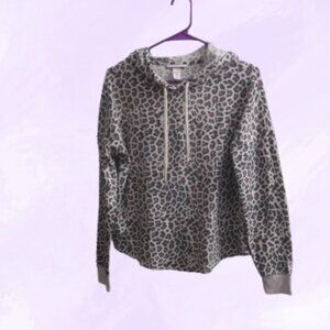 Victoria's Secret leopard animal print hoodie sweat shirt in tan, brown black M